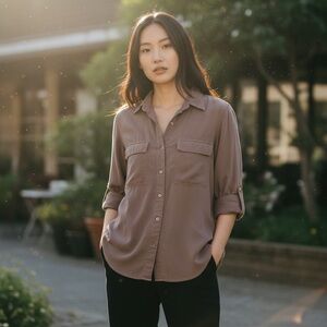 The Group Babaton by Aritzia Lyocell Button-Up Shirt – Mauve (XXS, Relaxed Fit)